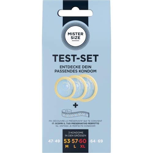 MISTER SIZE - SET DI PROVA 3 PRESERVATIVI DI MISURE DIVERSE + METRO A NASTRO